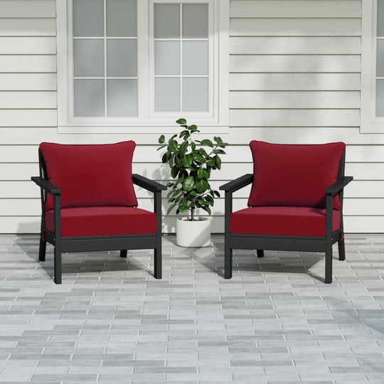 Avalon Outdoor Modern HDPE Patio Club Chairs with Deep Seat Cushions (Set of 2)