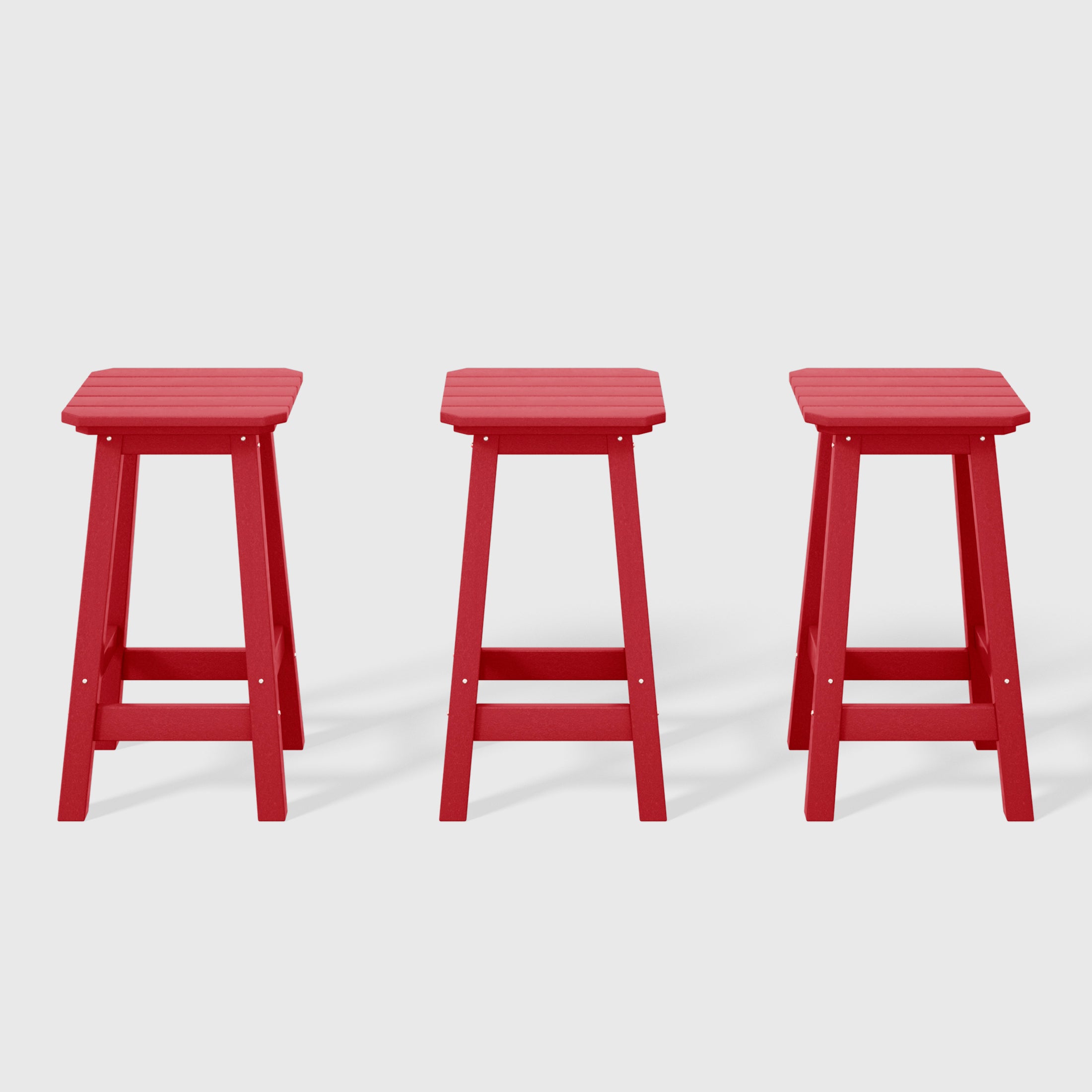 Malibu 24" HDPE Outdoor Patio Counter High Backless Square Bar Stools Set of Three