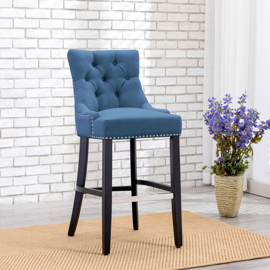 Hayes 29" Upholstered Tufted Wood Bar Stool, Black