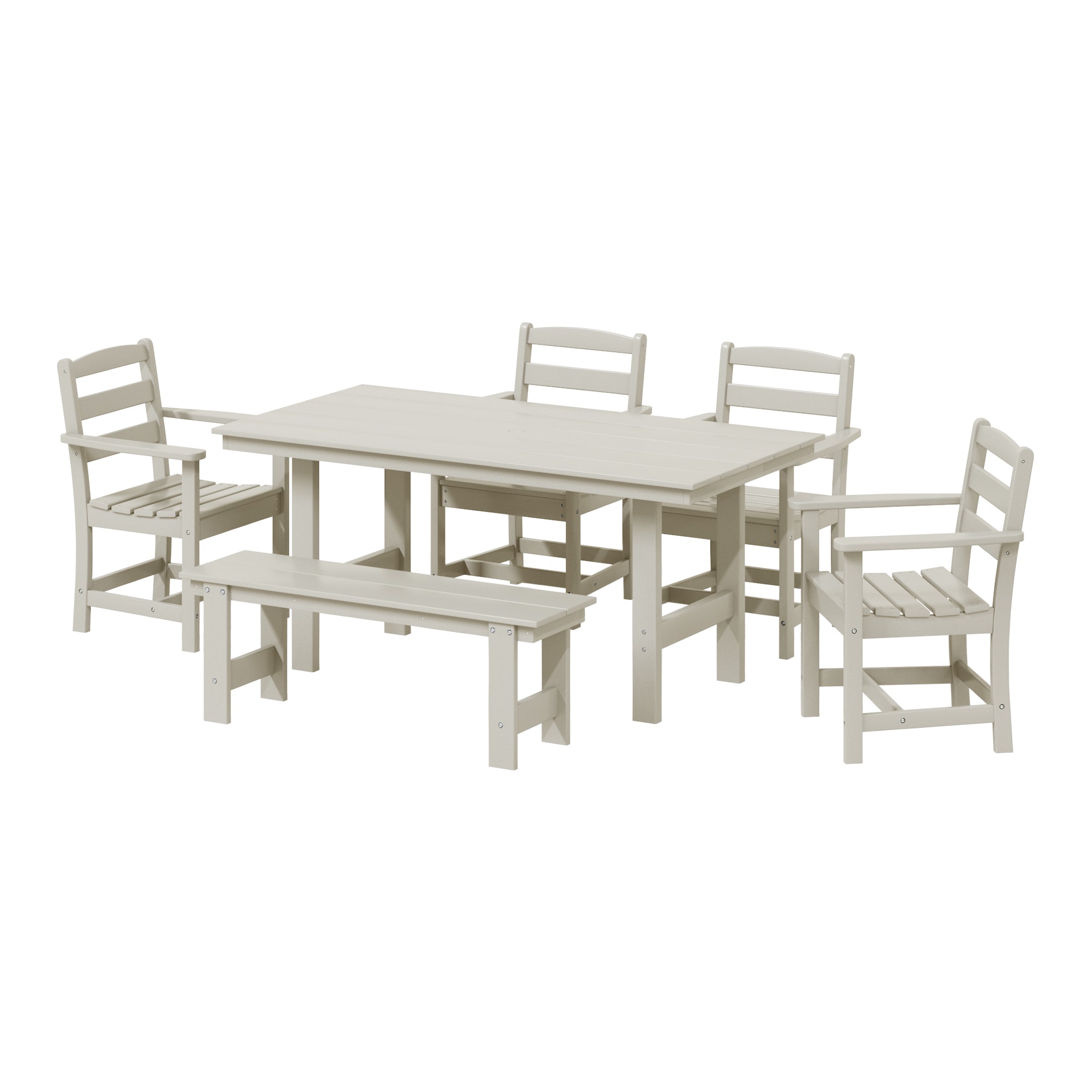 Ashore 6-Piece Outdoor HDPE Patio Dining Table Set with Bench