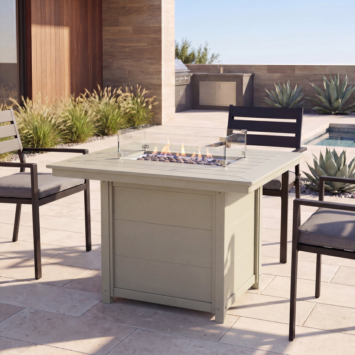 Helios 46" Modern Outdoor Patio Gas Propane Rectangular Fire Pit Table