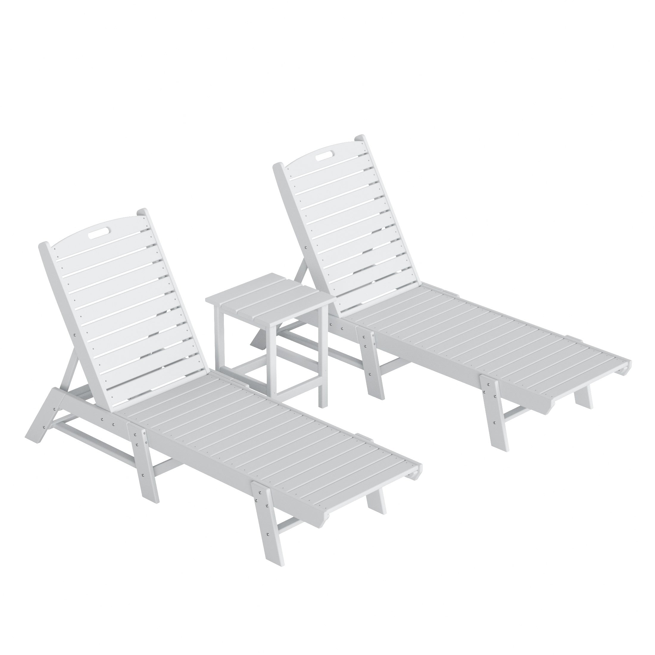 Malibu Poly Reclining Outdoor Patio Chaise Lounge Chair with Side Table Set