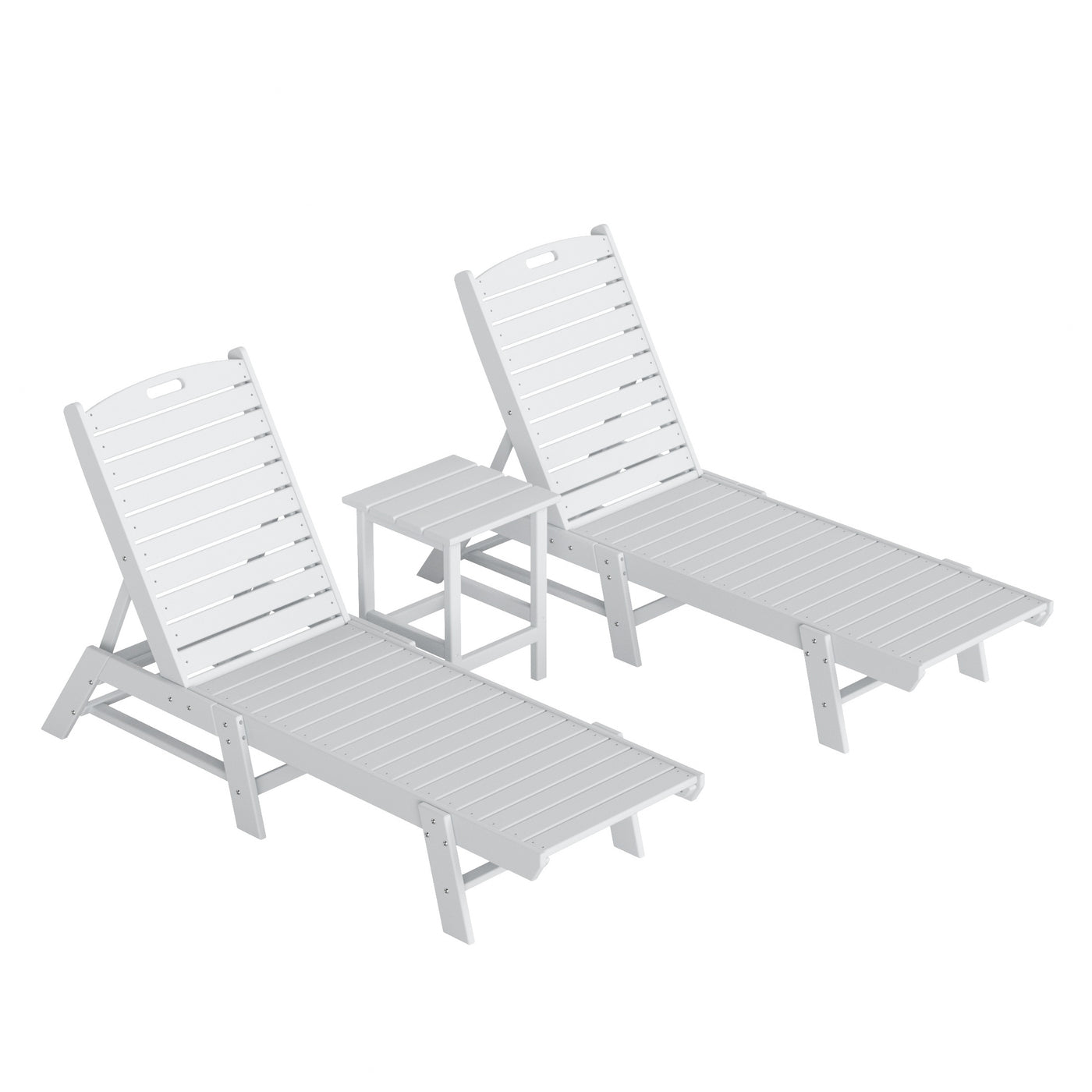 Malibu 3-Piece Poly Reclining Outdoor Patio Chaise Lounge Chair with Side Table Set