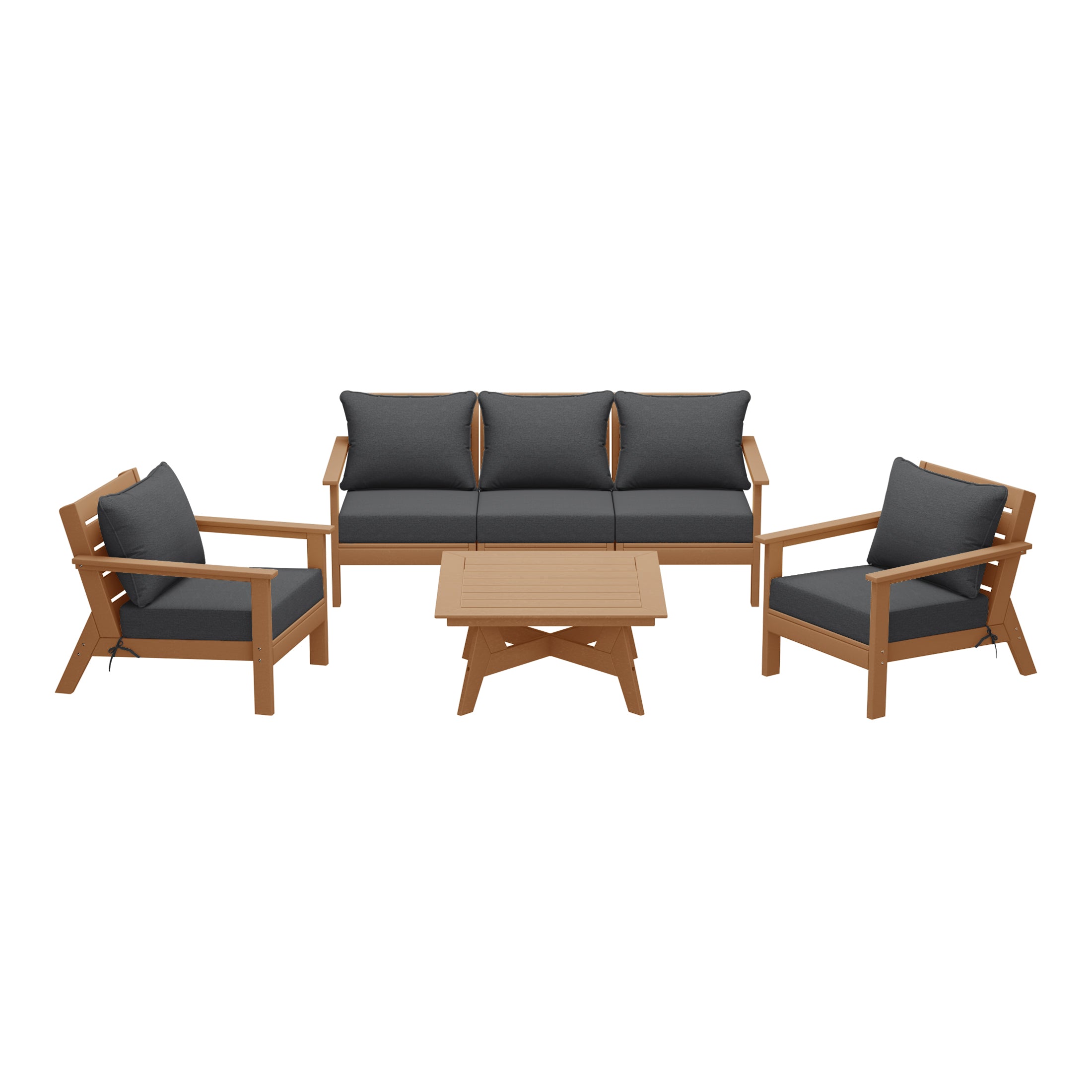 Avalon Outdoor 6-Piece Modular Sectional Patio Furniture Sofa Set in Teak Color Frame