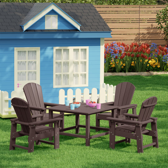 Malibu Kids 5-Piece HDPE Outdoor Square Patio Dining Table and Chairs Set