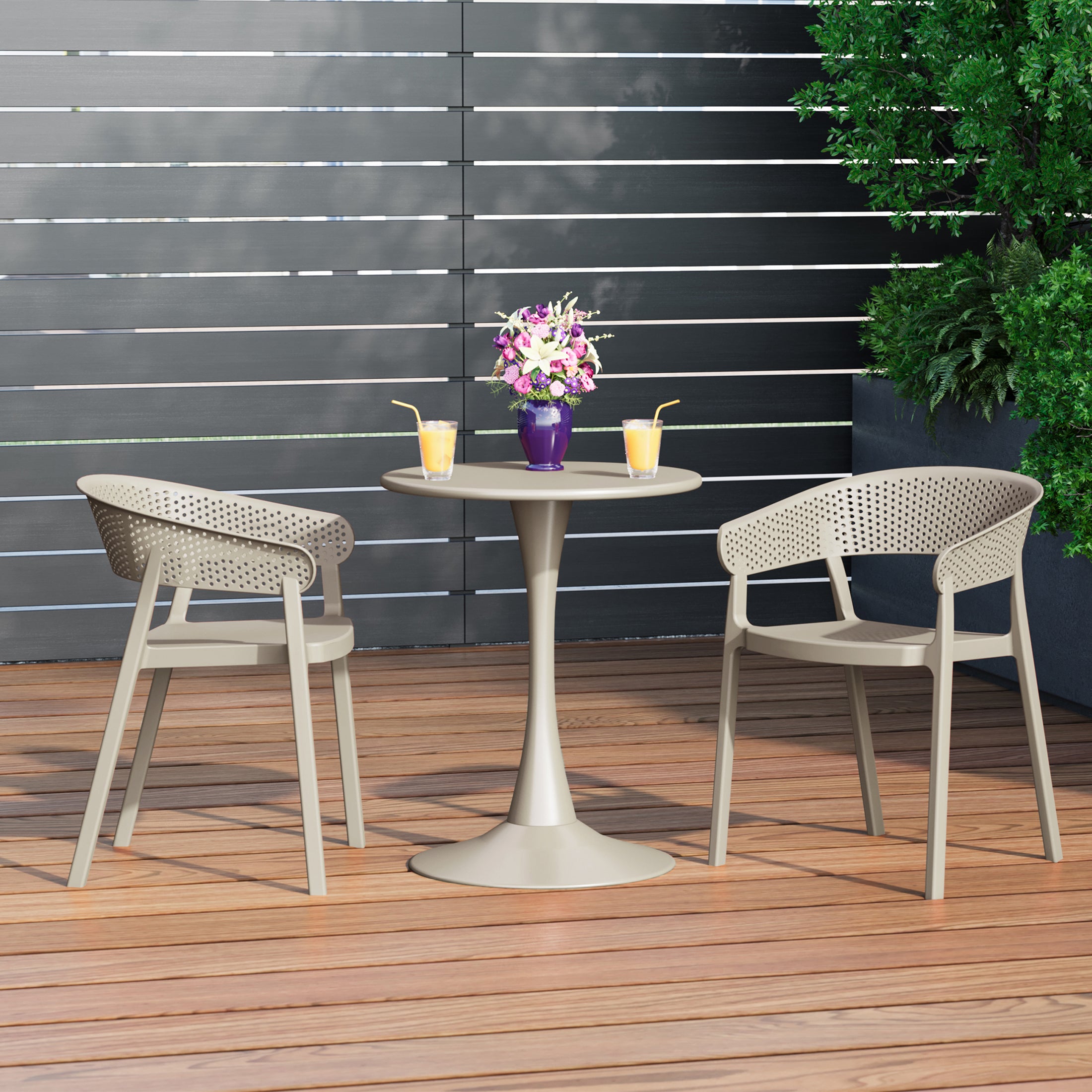 Playa Outdoor Modern Stackable Plastic Resin Patio Dining Armchair (Set of 2)