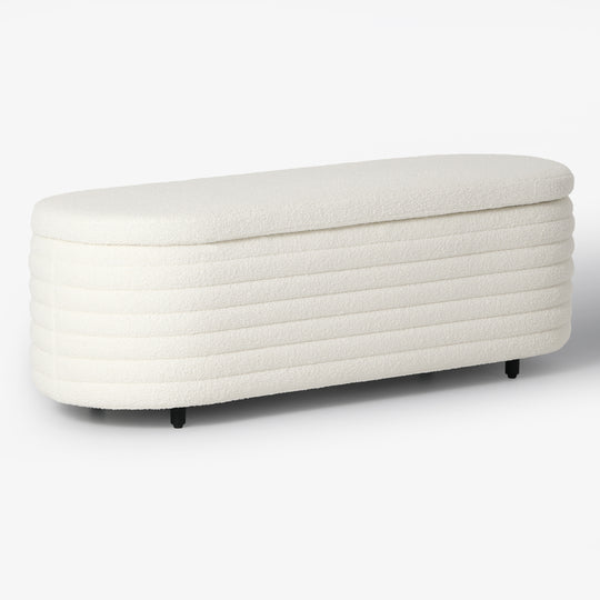 Alexandria 54" Wide Mid-Century Modern Upholstered Teddy Sherpa Tufted Oval Storage Ottoman Bench