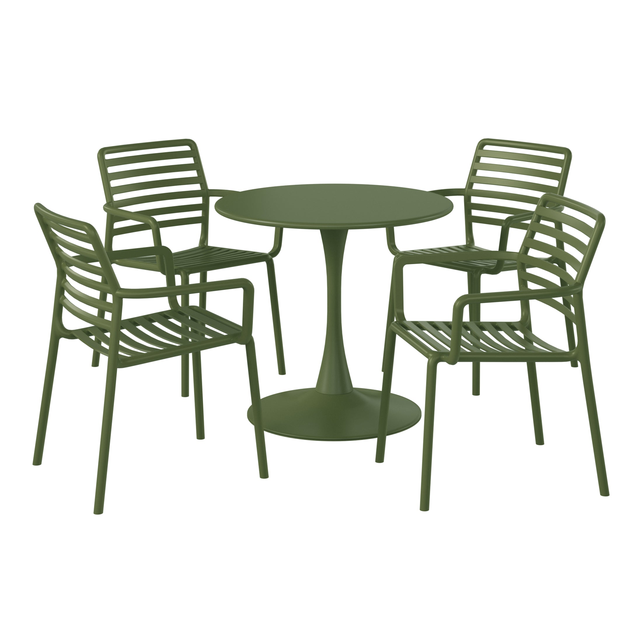 Playa 5-Piece Indoor Outdoor Metal Patio Dining Table Set With Stackable Plastic Patio Arm Chairs