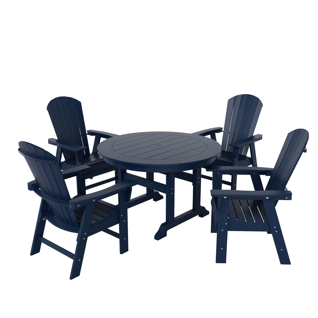 Dylan 5 Piece Outdoor Patio Round Dining Table and Shell Back Armchair Set