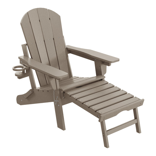 Malibu Folding Adjustable Adirondack Chair with Retractable Ottoman and Cup Holder (Set of 2)