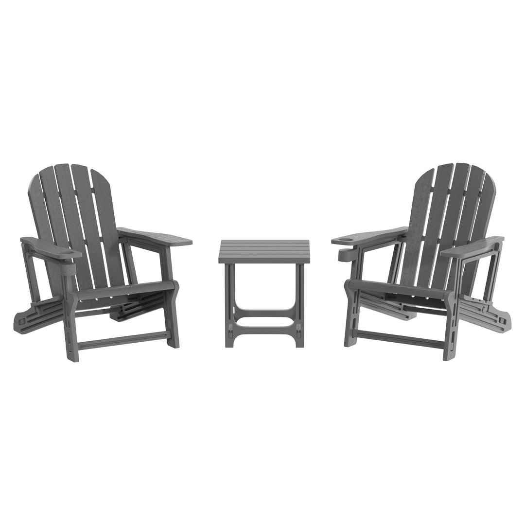 Azura 3-Piece HDPE Plastic Adirondack Patio Chairs With 18" Square Side Table Set