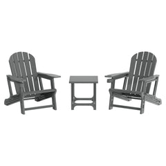 Azura 3-Piece HDPE Plastic Adirondack Patio Chairs With 18" Square Side Table Set