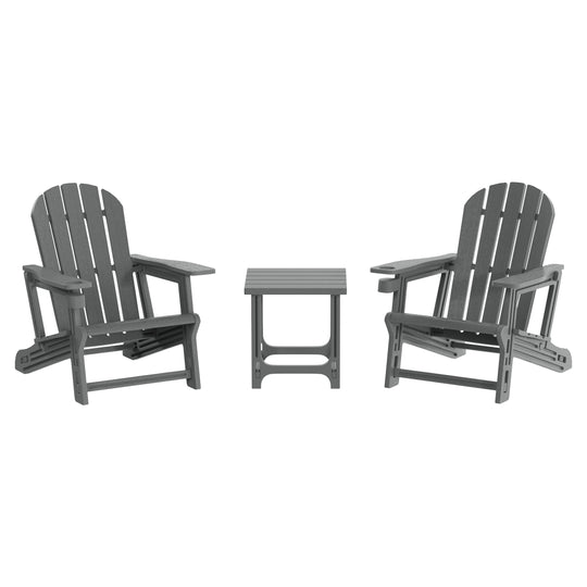Azura 3-Piece HDPE Plastic Adirondack Patio Chairs With 18" Square Side Table Set