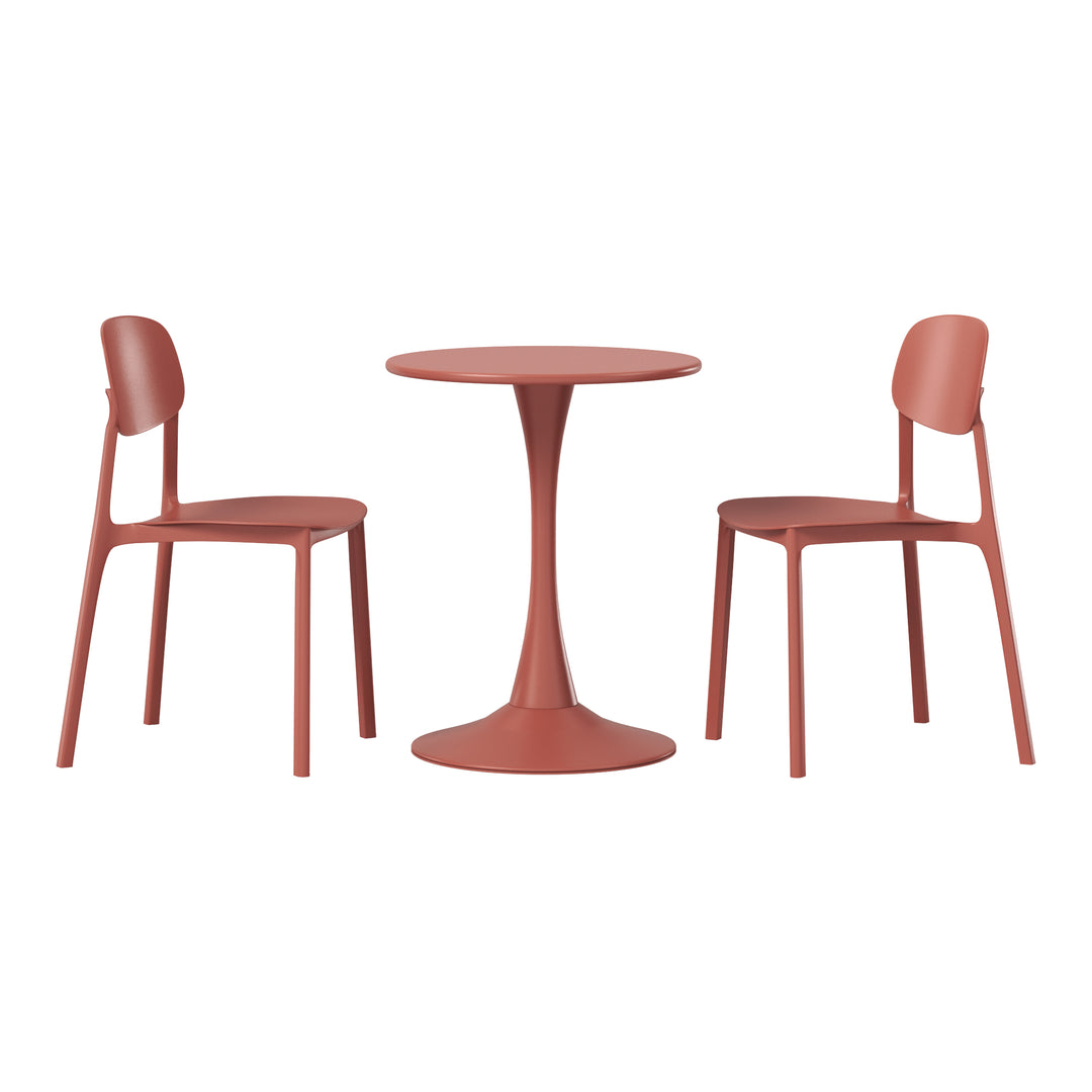 Playa 3-Piece Outdoor Round Metal Patio Dining Table Set With Stackable Resin Patio Side Chairs