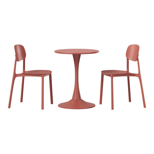 Playa 3-Piece Outdoor Round Metal Patio Dining Table Set With Stackable Resin Patio Side Chairs
