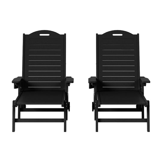 Aruba Outdoor HDPE Patio Chaise Lounges With Wheels & Cup Holder (Set of 2)