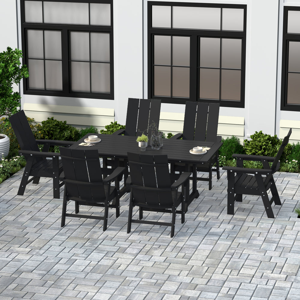 Ashore 7 Piece Outdoor Patio Dining Table and Modern Adirondack Armchair Set