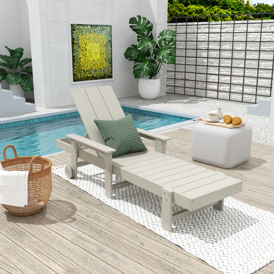 Ashore Modern Reclining Chaise Lounge With Arms & Wheels