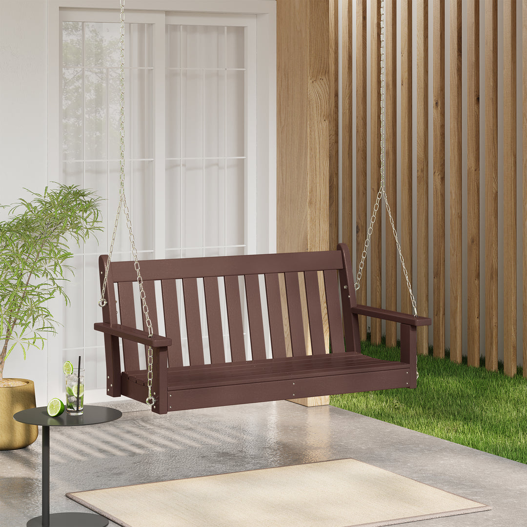 Malibu Outdoor Patio HDPE Hanging Front Porch Swing Bench