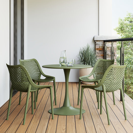 Playa 5-Piece Outdoor Indoor Round Metal Dining Table Set And Stackable Resin Patio Dining Side Chairs