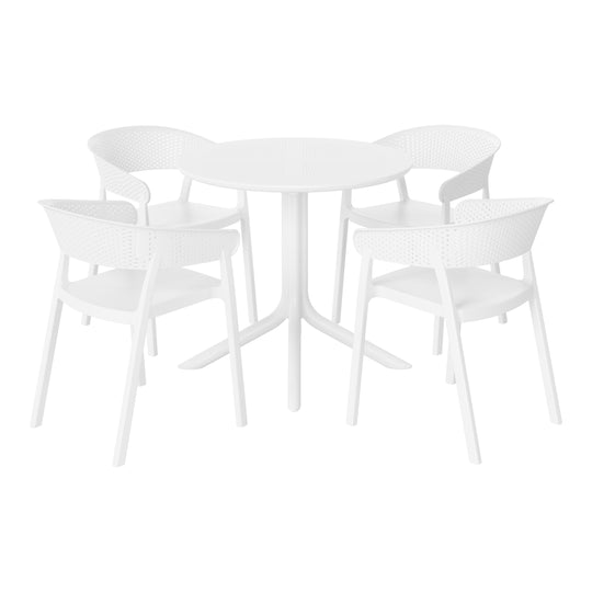 Playa 5-Piece Modern Patio Round Dining Table Set with Stackable Patio Dining Chairs