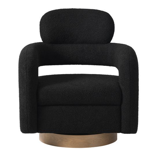 Alexandria Mid-Century Modern Sherpa Swivel Barrel Accent Chair With Storage Ottoman