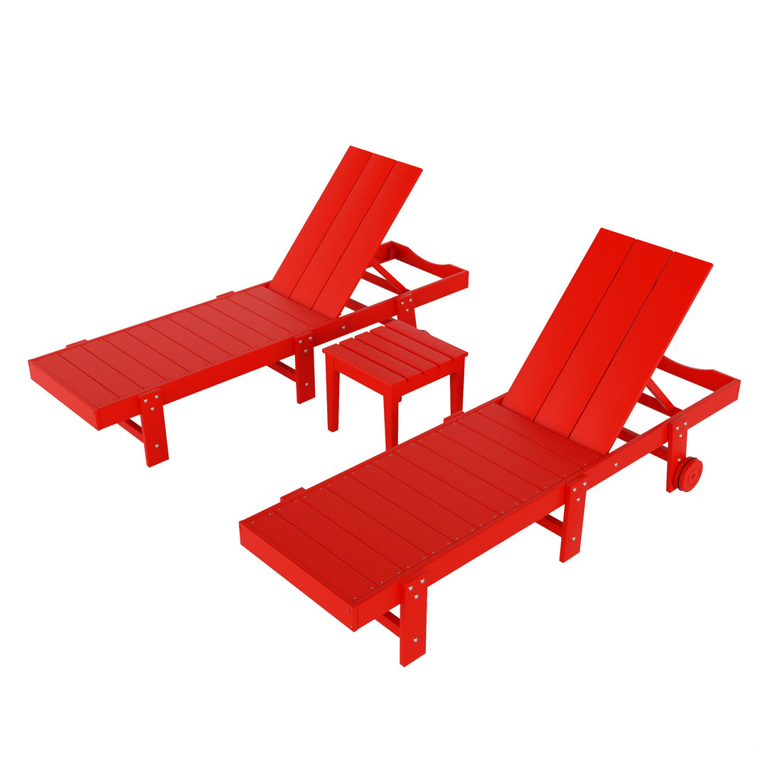 Ashore 3 Piece Modern Poly Reclining Chaise Lounge With Wheels