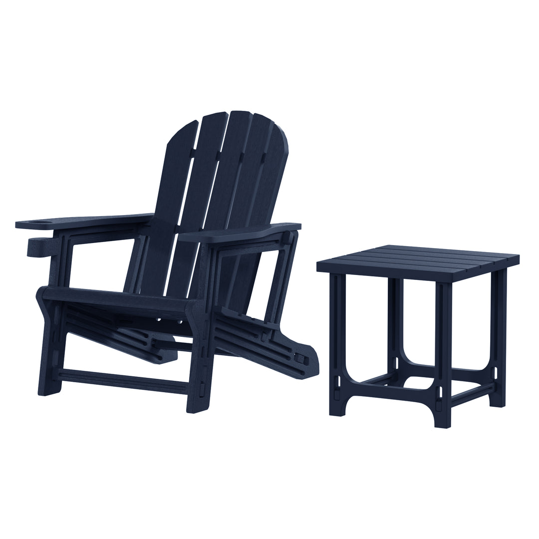 Azura 2-Piece HDPE Plastic Adirondack Patio Chair With 18" Side Table Set
