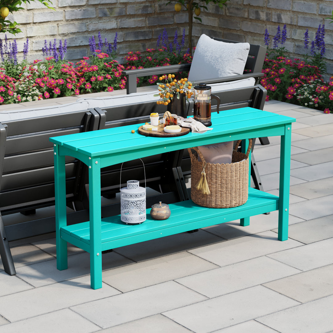 Malibu 55" Outdoor Patio HDPE Adirondack 2-Tier Shelf Console Table
