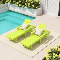 Dylan Adirondack reclining chaise lounge with arms in Lime styled outdoors