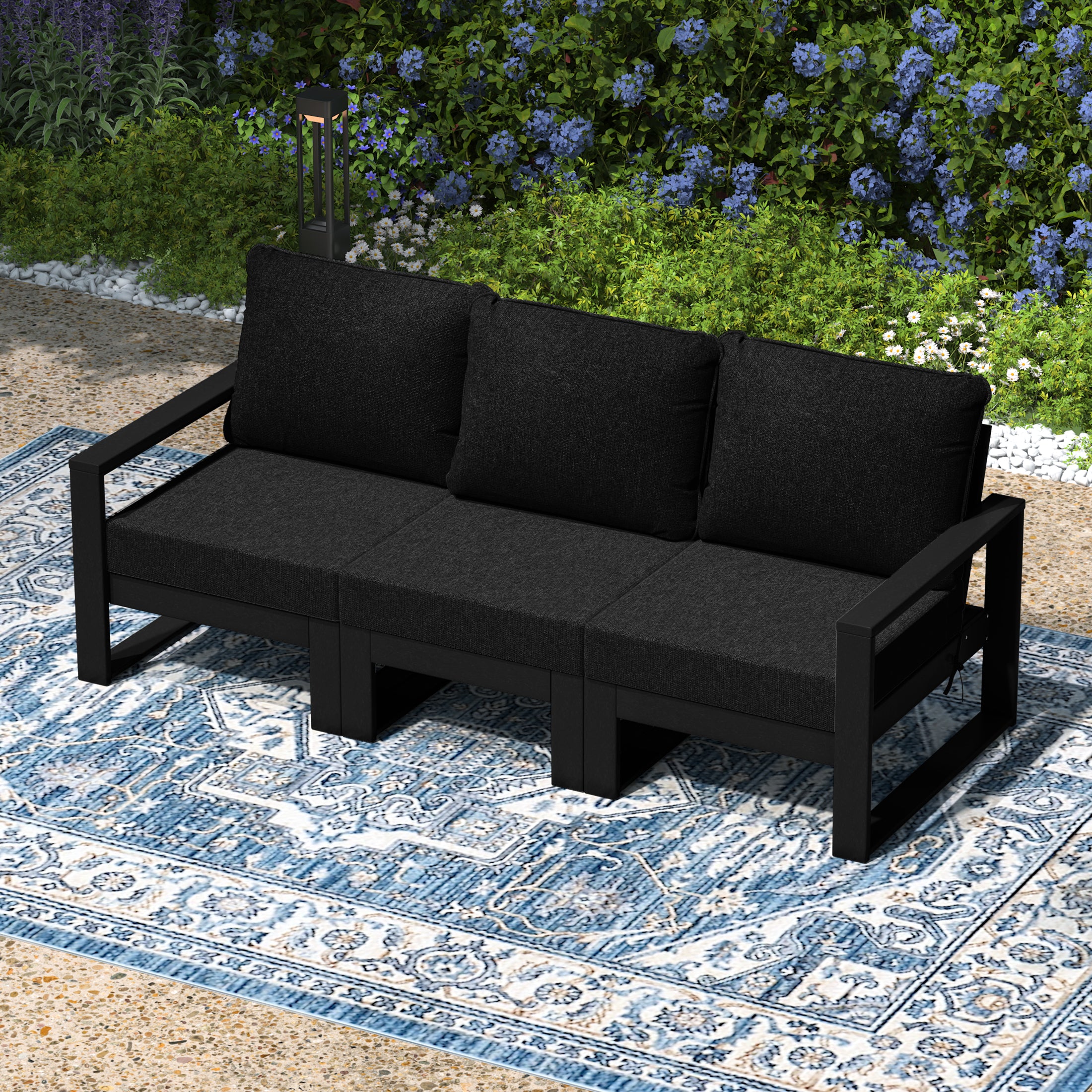 Montara Outdoor HDPE All-Weather Modern Deep Seating Patio Sofa with Waterproof Cushions