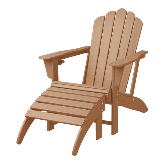 Highland 2-Piece Outdoor Patio HDPE Adirondack Chair With Ottoman and Cup Holder Set