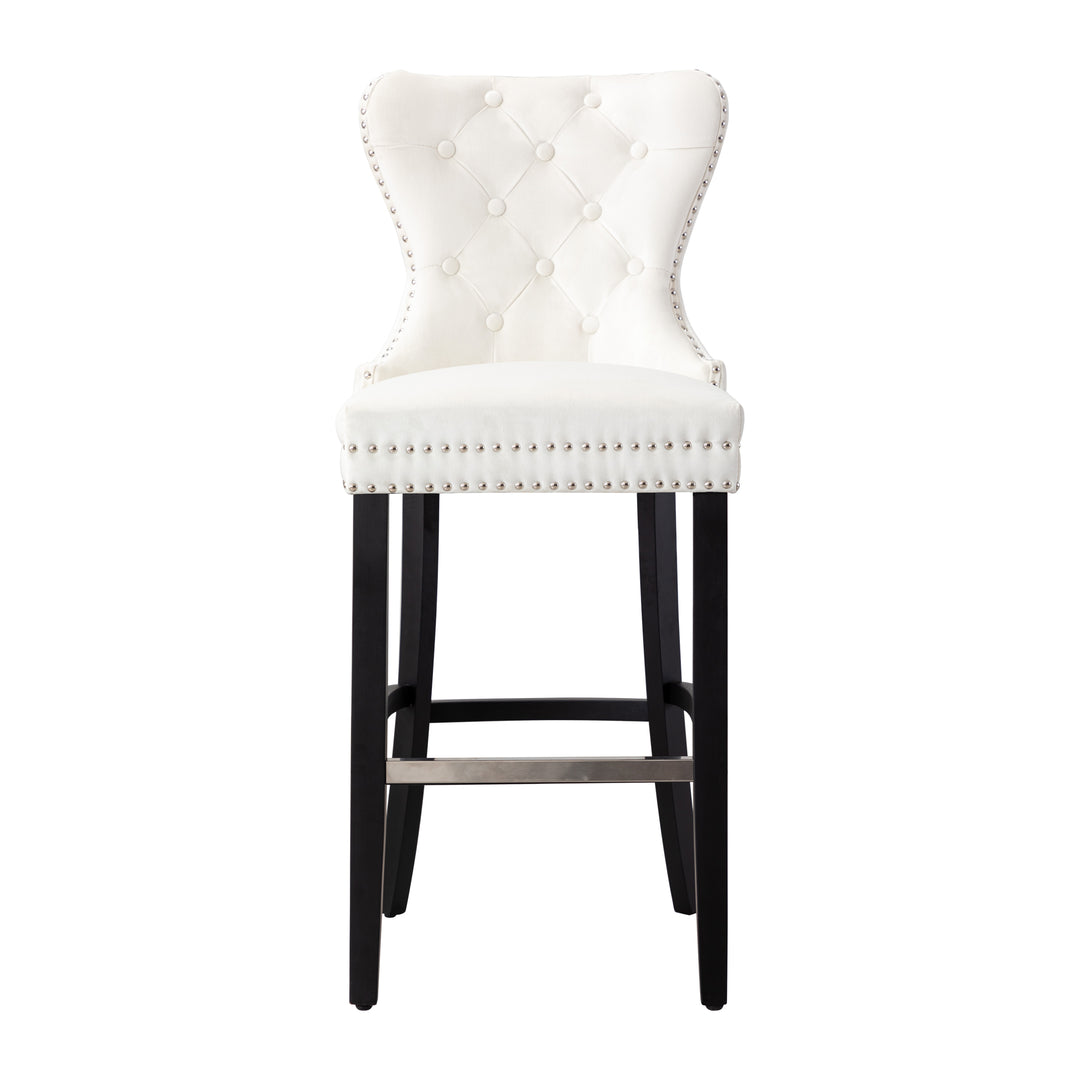 Wordford 29" Tufted Velvet Bar Stool, Black