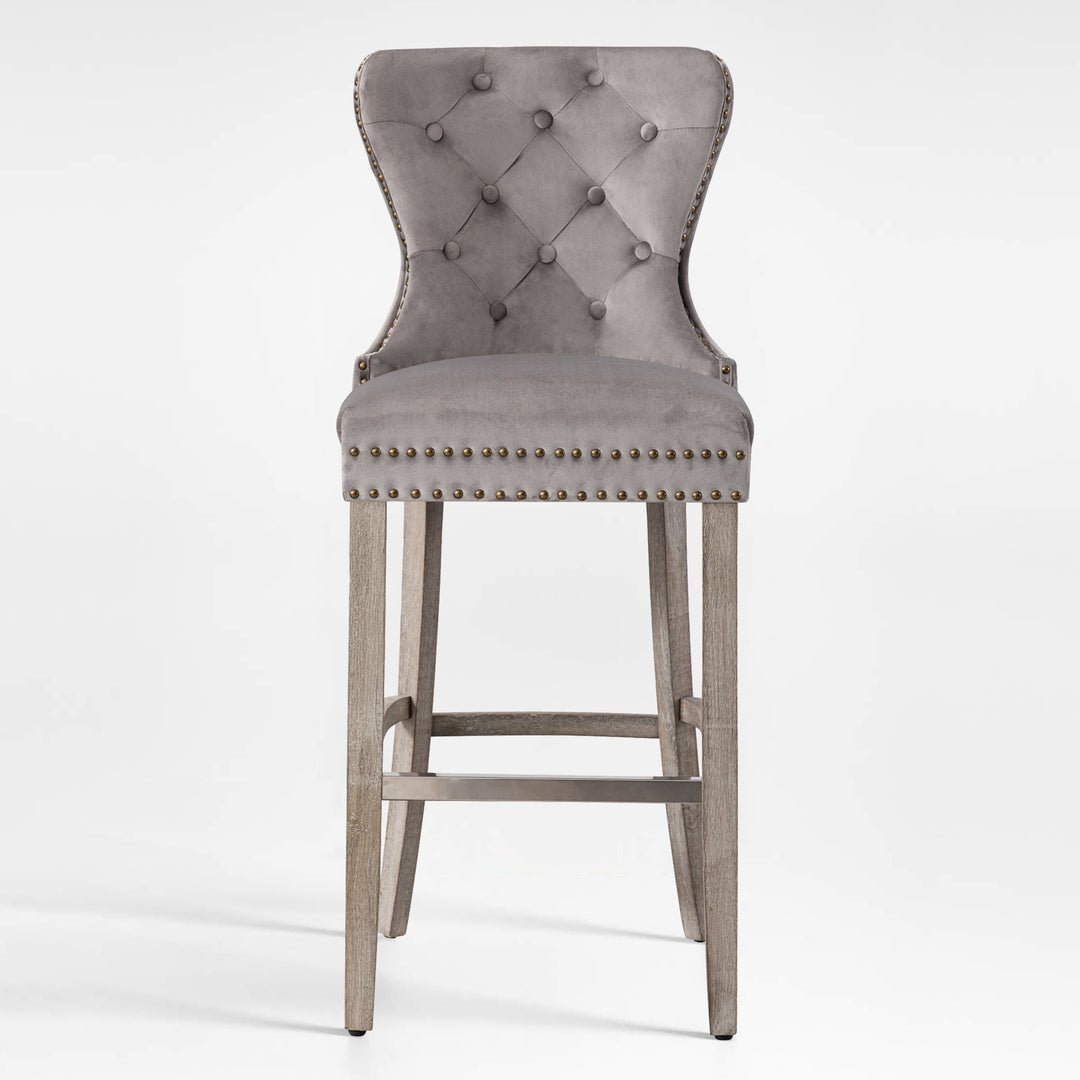Wordford 29" Tufted Velvet Bar Stool, Antique Gray