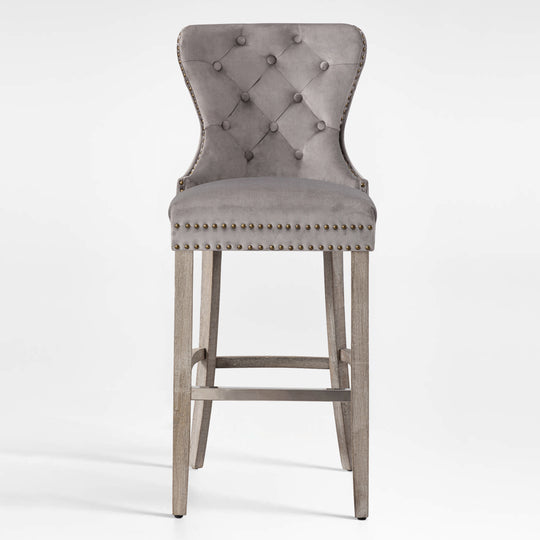 Wordford 29" Tufted Velvet Bar Stool, Antique Gray