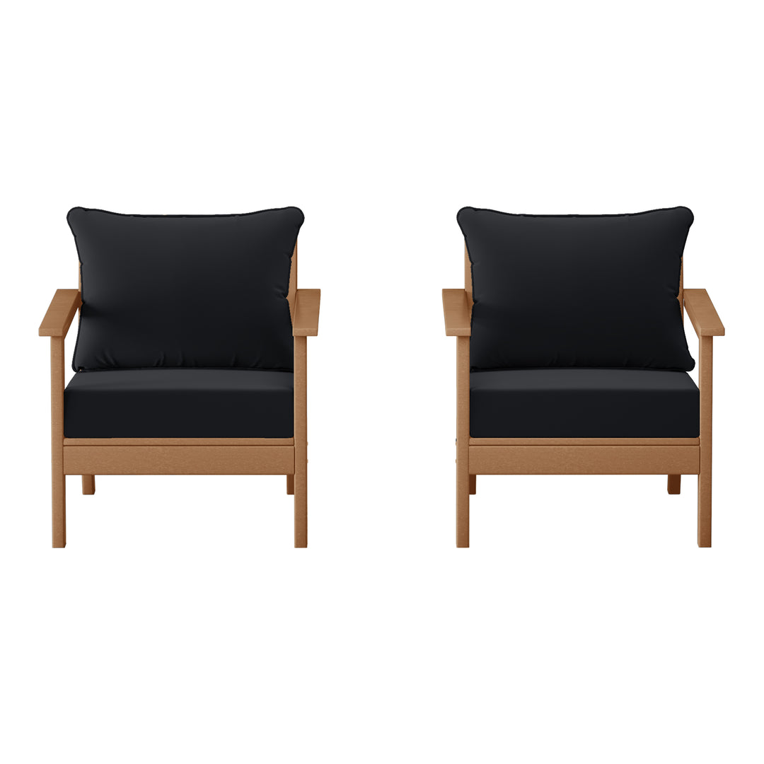 Avalon Outdoor Modern HDPE Patio Club Chairs with Deep Seat Cushions (Set of 2)