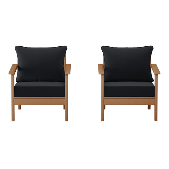 Avalon Outdoor Modern HDPE Patio Club Chairs with Deep Seat Cushions (Set of 2)