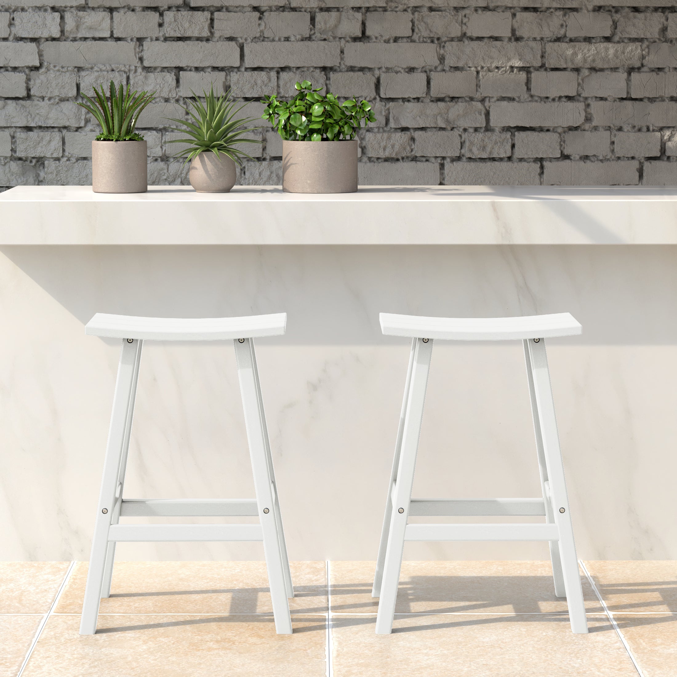 Malibu 24" HDPE Outdoor Patio Counter Height Bar Stools (Set of 2)