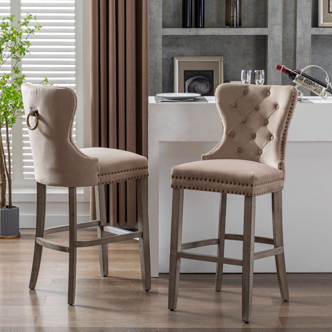 Wordford 29" Tufted Velvet Bar Stool (Set of 2), Antique Gray