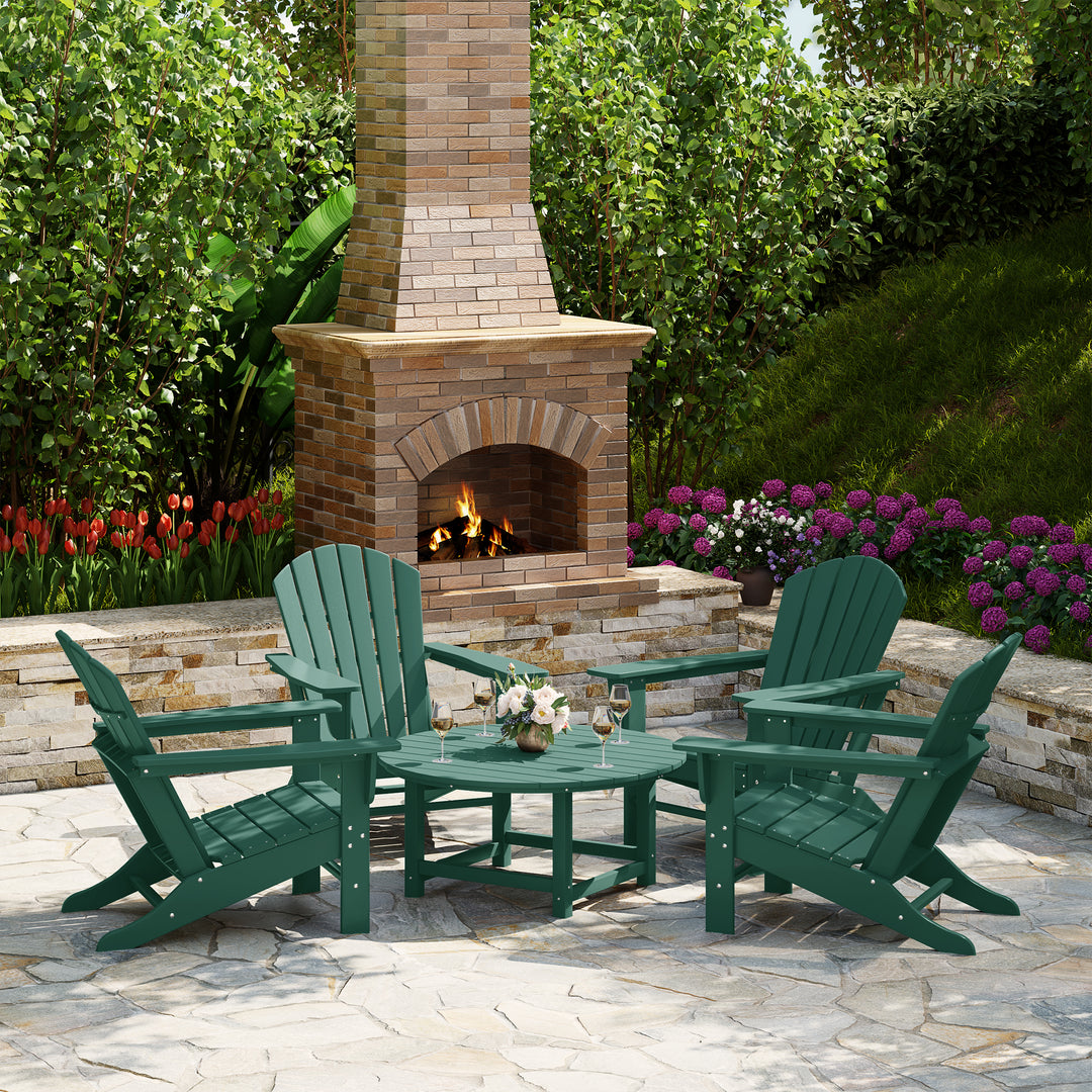 Dylan 5-Piece Outdoor Patio HDPE Adirondack Chair With Round Coffee Table Conversation Set