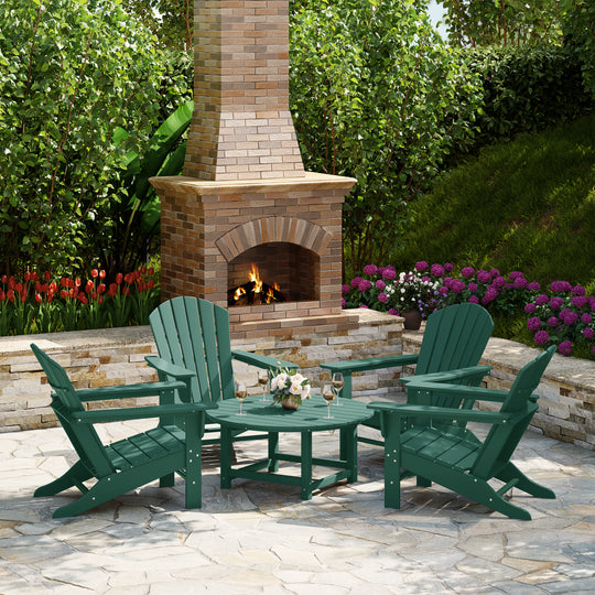 Dylan 5-Piece Outdoor Patio HDPE Adirondack Chair With Round Coffee Table Conversation Set