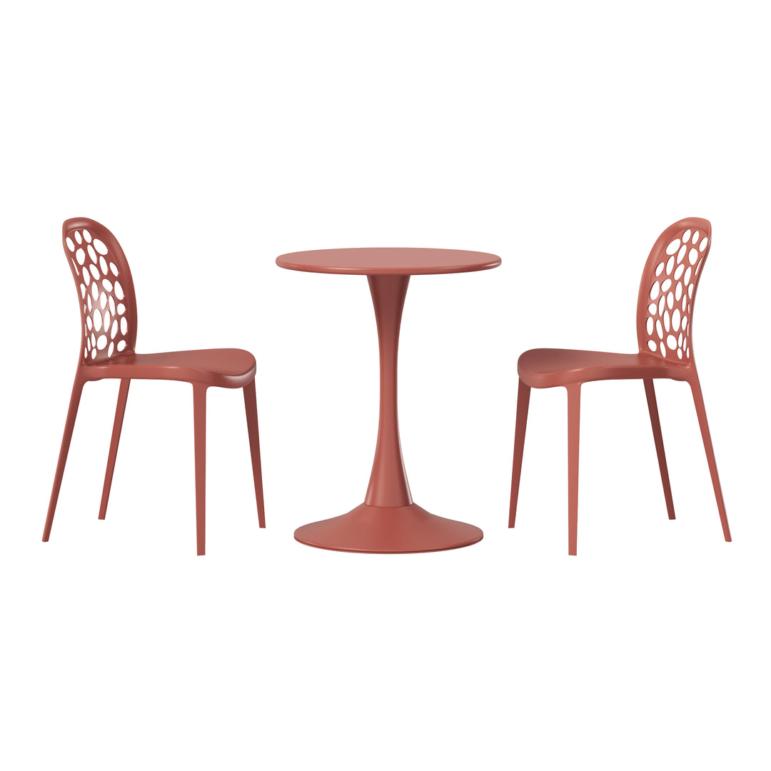 Playa 3-Piece Outdoor Indoor Metal Patio Dining Table Set With Stackable Polypropylene Patio Side Chairs