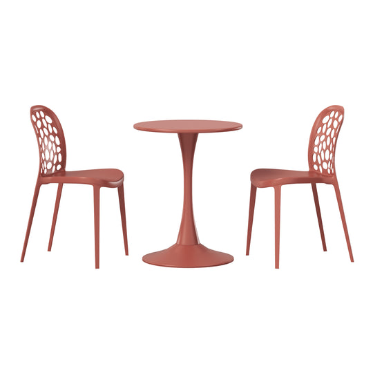 Playa 3-Piece Outdoor Indoor Metal Patio Dining Table Set With Stackable Polypropylene Patio Side Chairs