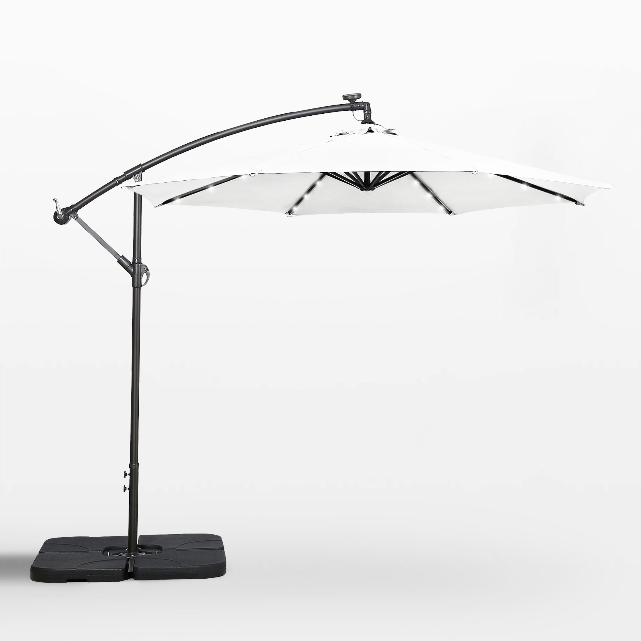 Albert 10 ft. Outdoor / Paito Cantilever Hanging Umbrella with Solar Power LED lights and 50 lbs concrete weight base kit