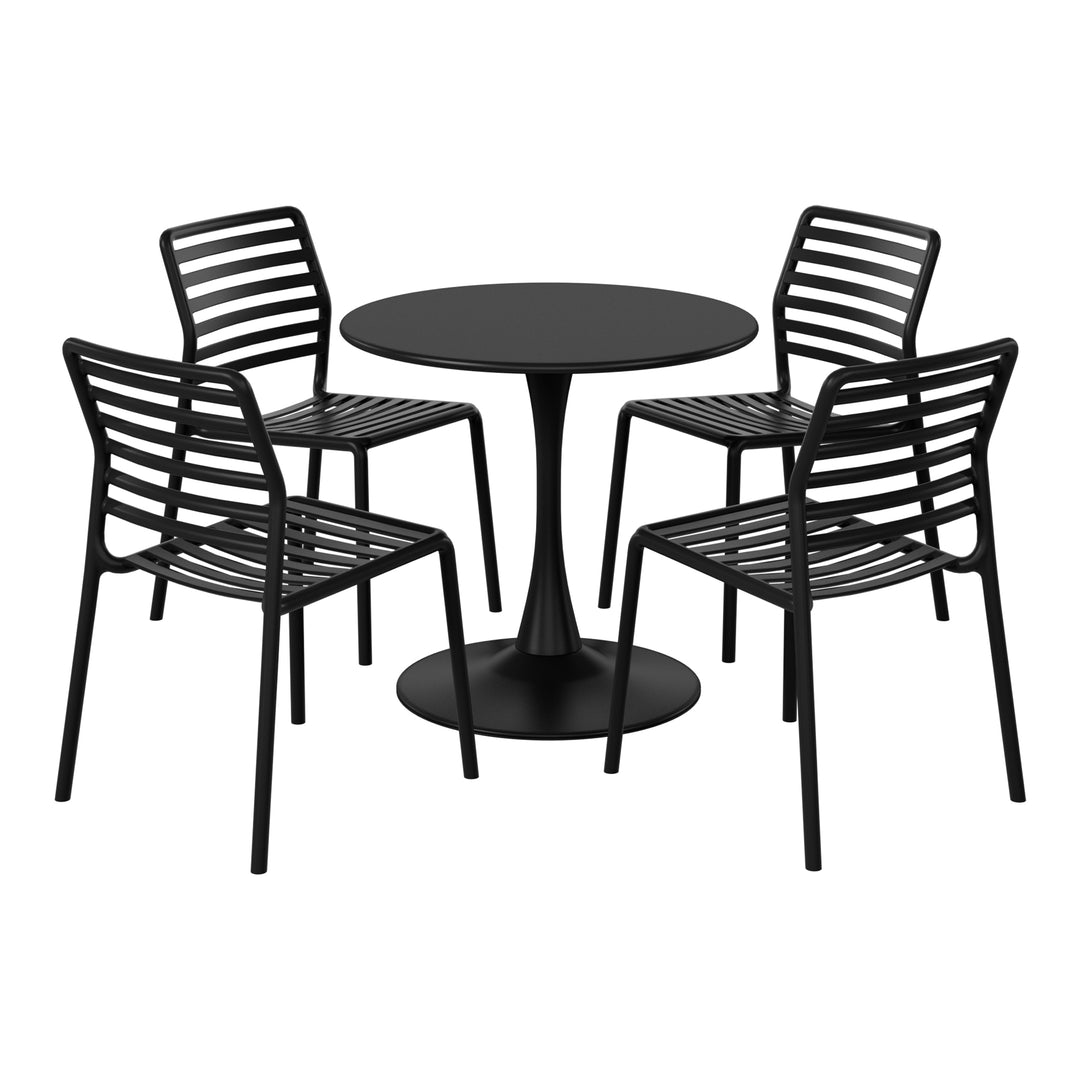 Playa 5-Piece Outdoor Indoor Metal Patio Dining Table Set With Stackable Plastic Patio Side Chairs