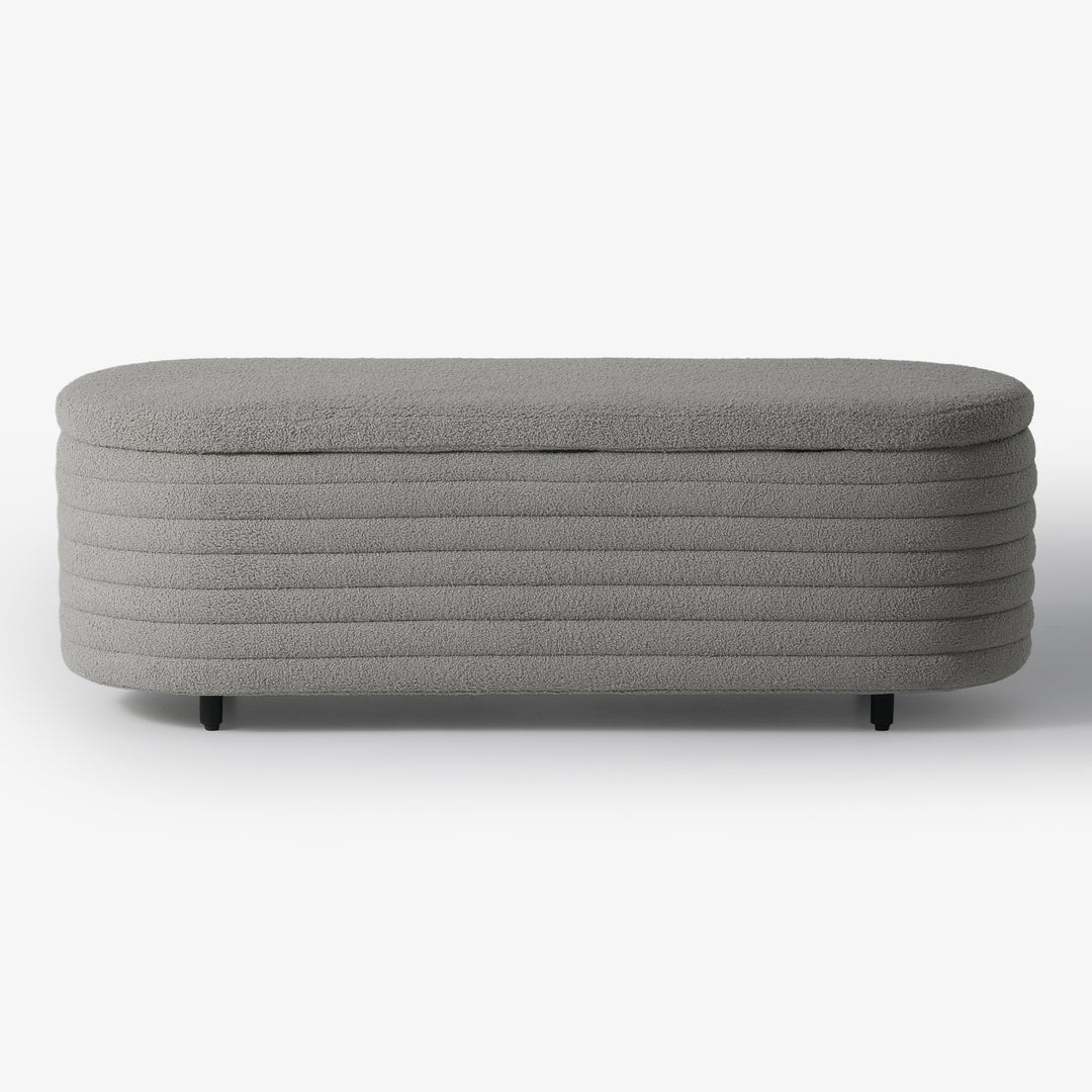 Alexandria 54" Wide Mid-Century Modern Upholstered Teddy Sherpa Tufted Oval Storage Ottoman Bench