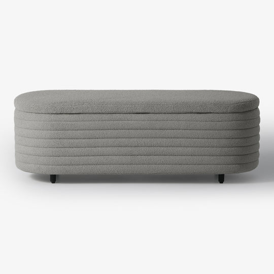 Alexandria 54" Wide Mid-Century Modern Upholstered Teddy Sherpa Tufted Oval Storage Ottoman Bench