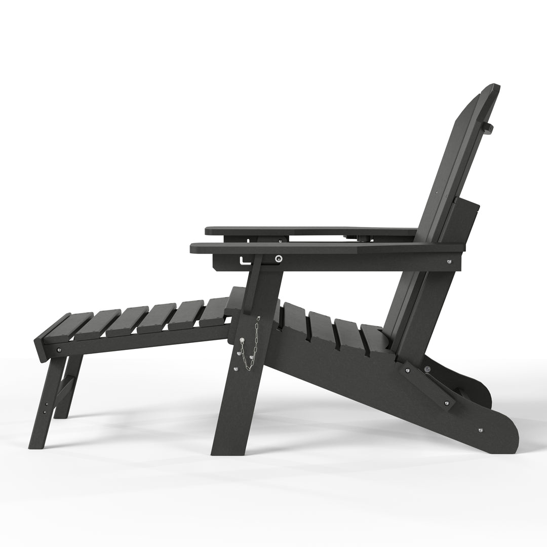 Malibu Folding Adjustable Adirondack Chair with Retractable Ottoman and Cup Holder