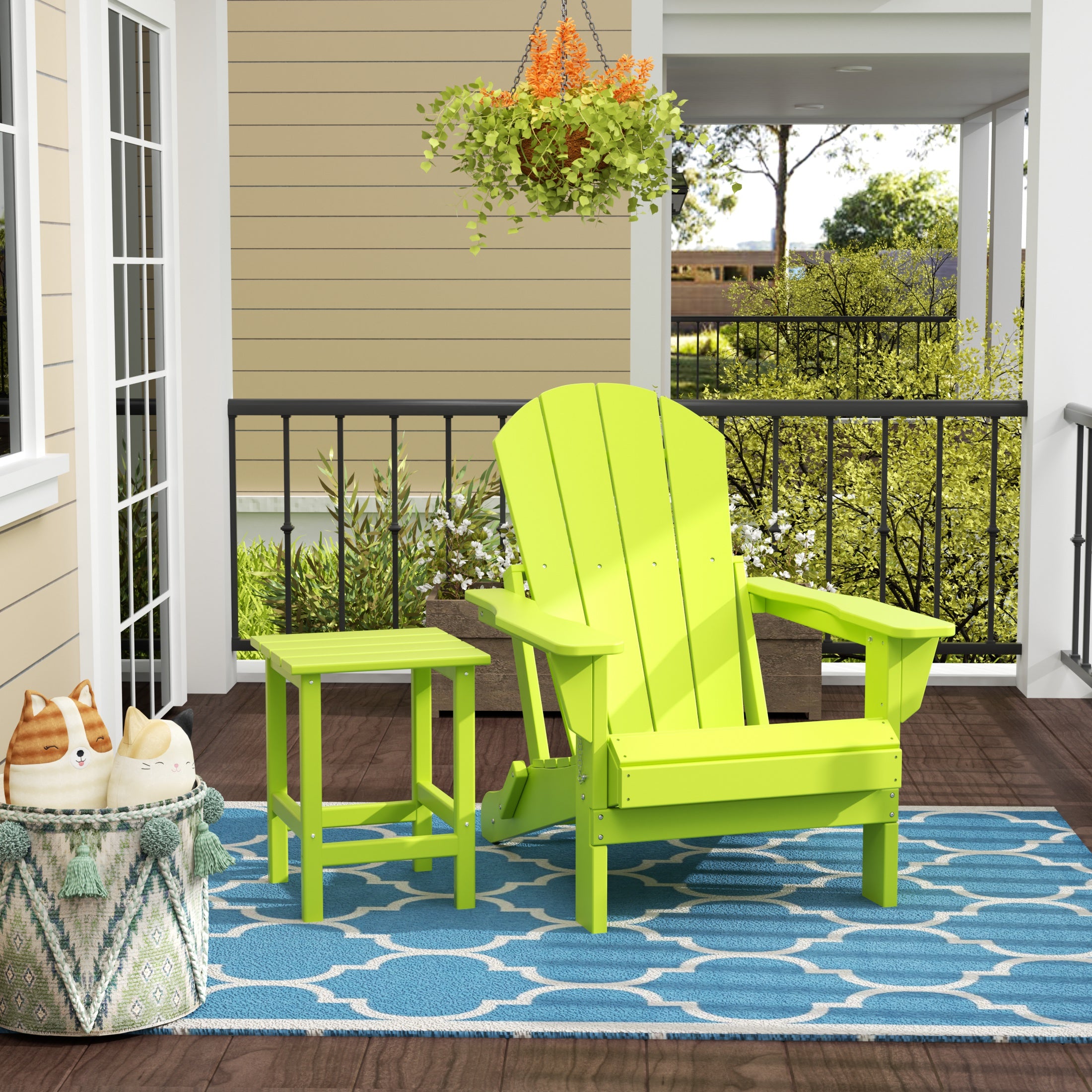 Malibu 2 piece set outdoor folding Poly Adirondack chair with side table