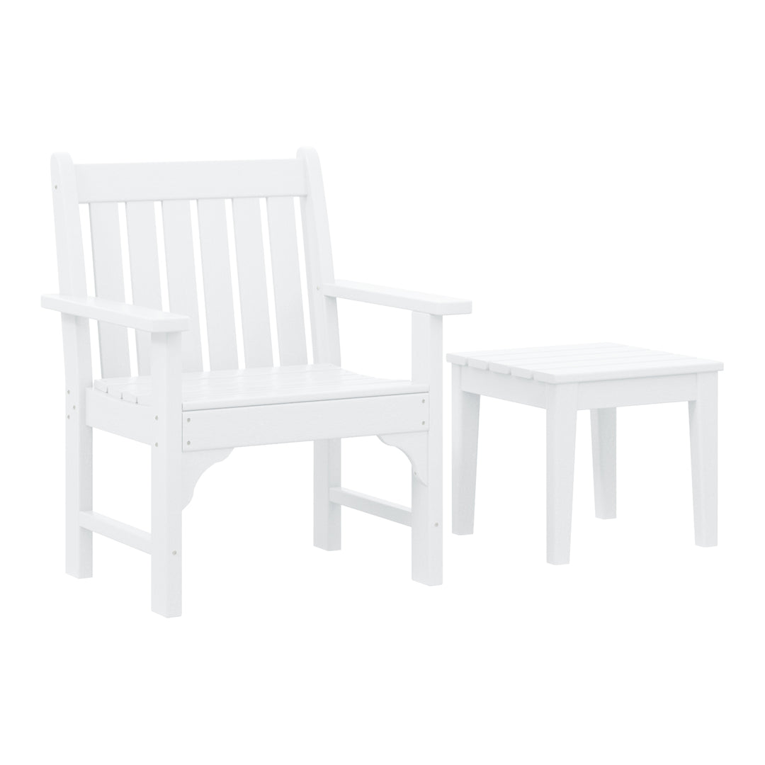 Malibu Outdoor Patio 2-Piece HDPE Adirondack Garden Chair with Square Adirondack Side Table Set